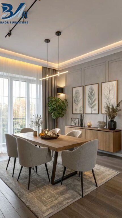غرفه طعام  مودرن  كامله  باللون الخشبي