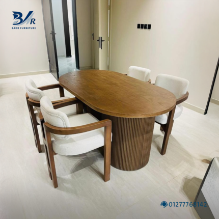 غرفة طعام خشب زان و قماش بندا 7 قطع – بني و أوف وايت